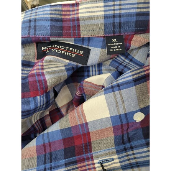 Roundtree Yorke Men's Shirt Size XL Pinpoint Oxford Berry Blue Plaid 33 - Picture 6 of 6